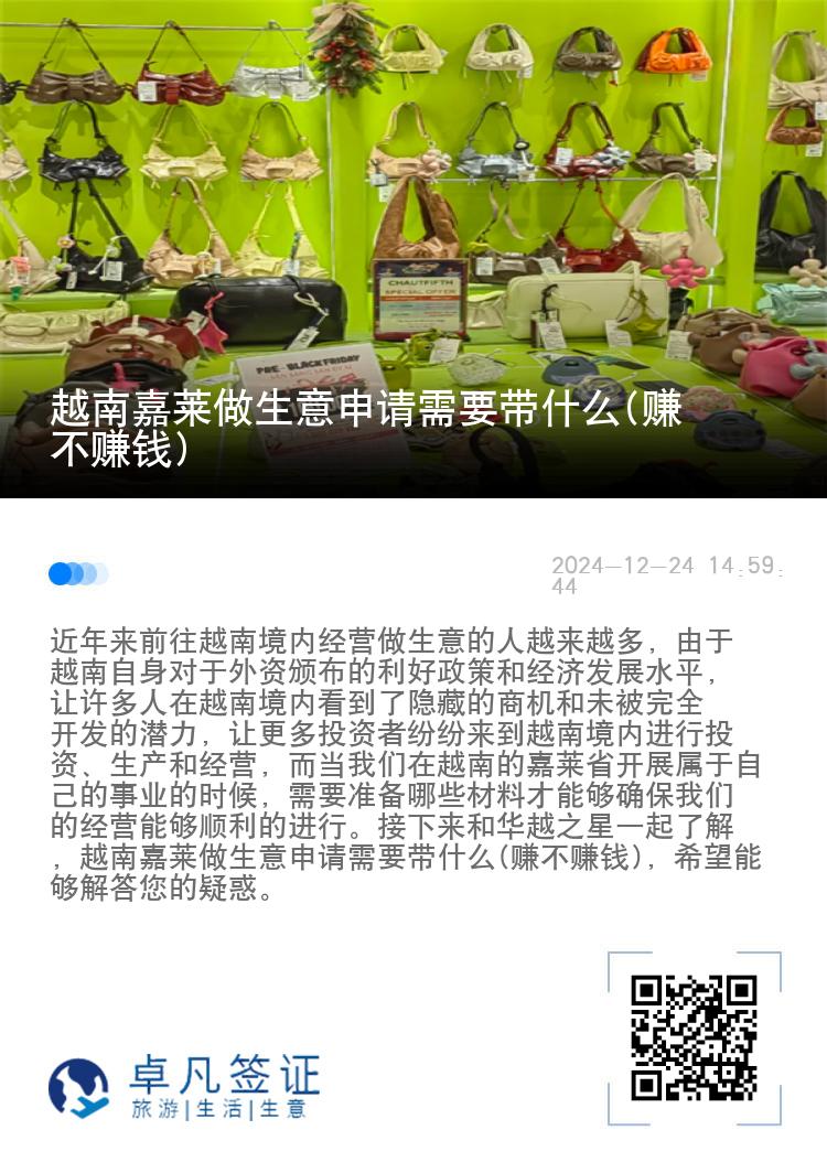 越南嘉莱做生意申请需要带什么(赚不赚钱)